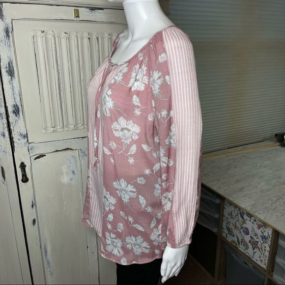 Fred David Pink Floral Tie Neck Long Sleeve Top Size Small - Picture 6 of 15
